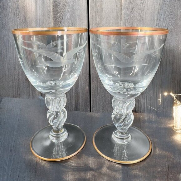 Lyngby Glassworks Lyngby Seagull Porter Glass Etched Birds Cups Set 2 Glasses - Picture 3 of 16